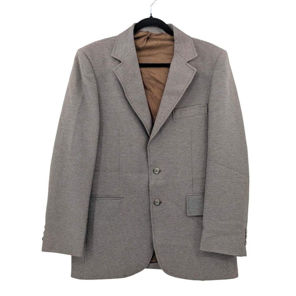 Vintage Brown Houndstooth Blazer Wool Tailored Classic Sport Coat Sz L Academia